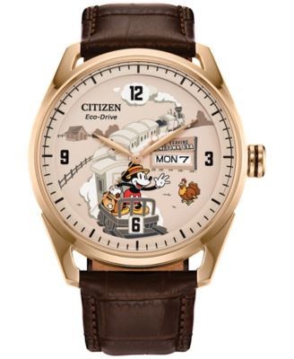 Citizen - Men's Disney Mickey Mouse Brown Leather Strap Watch 42mm