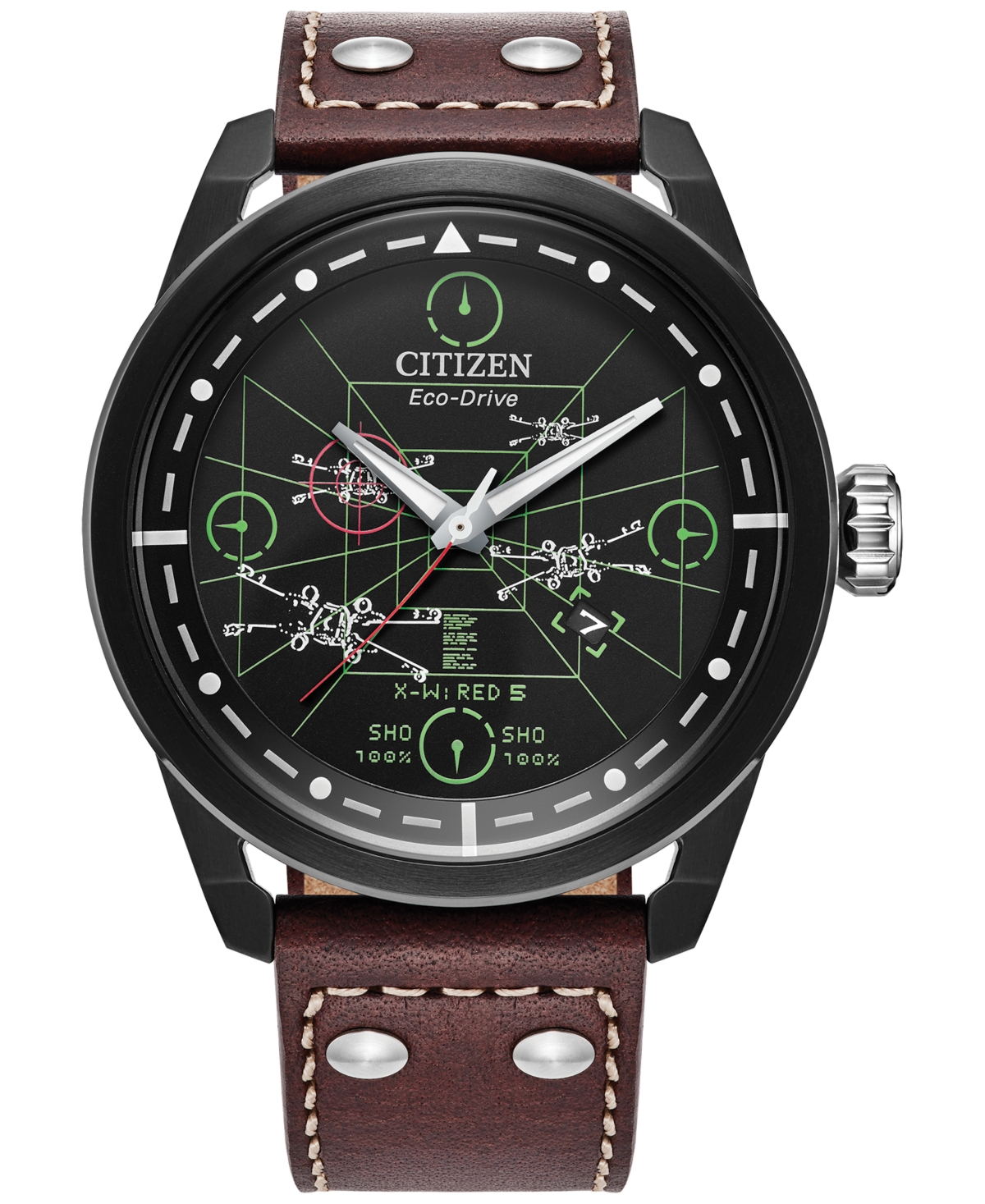 Eco-Drive Men's Star Wars X-Wing & Tie Fighter Brown Leather Strap Watch 45mm - Brown