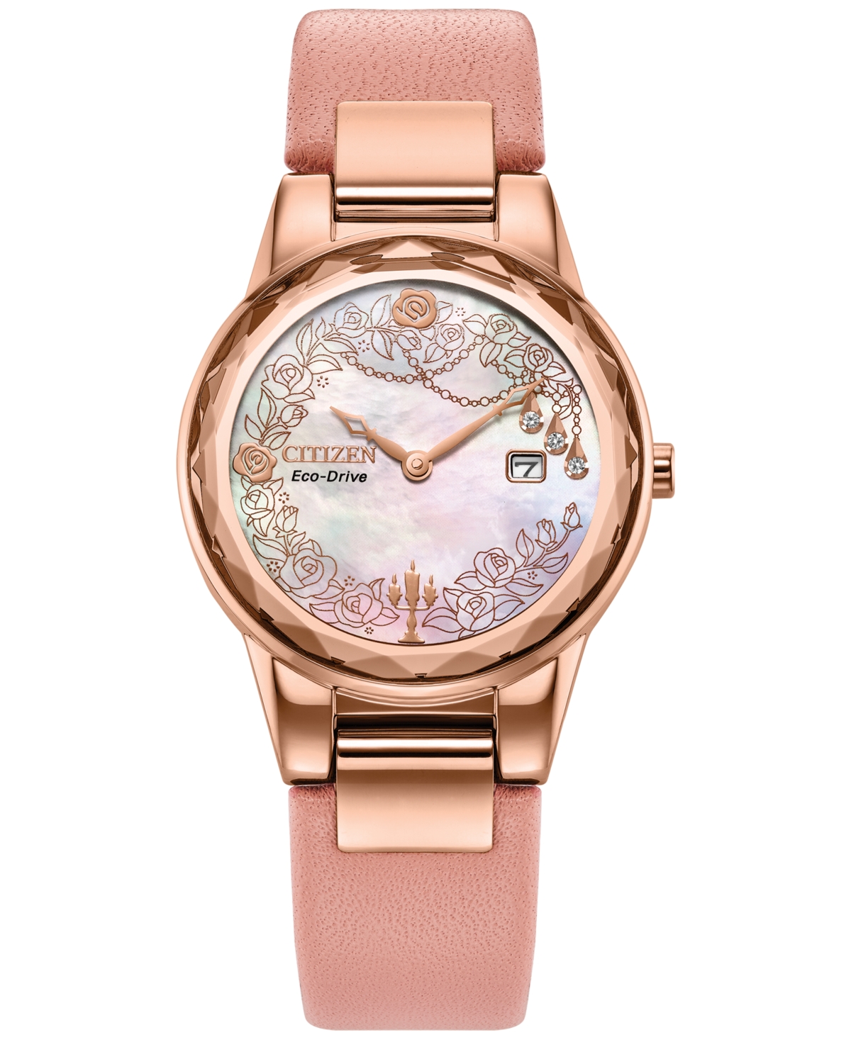 Eco-Drive Women's Disney Eternal Beauty Belle Pink Leather Strap Watch 30mm Box Set - Pink