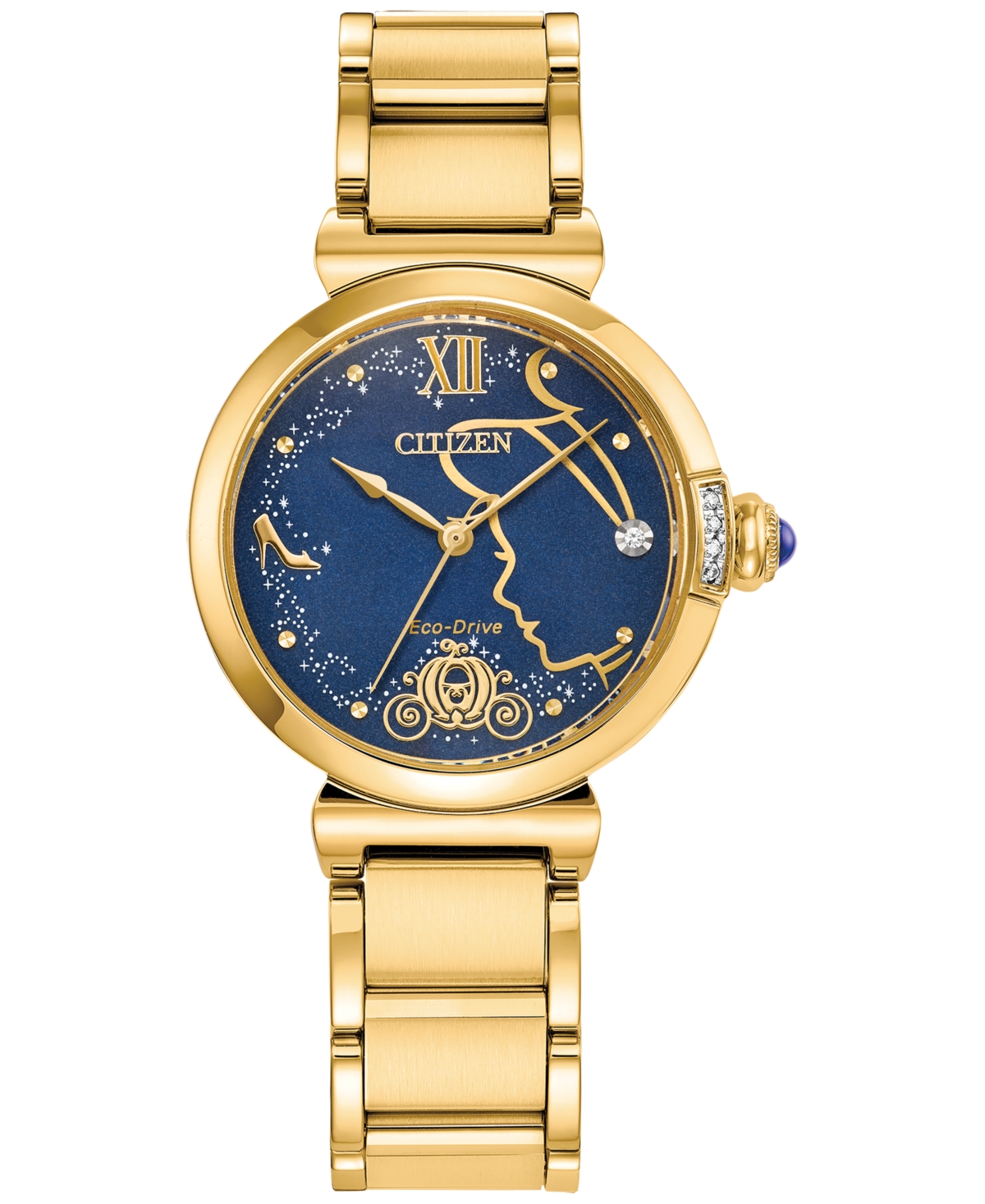 Eco-Drive Women's Princess Cinderella Diamond Accent Gold-Tone Stainless Steel Bracelet Watch 30mm Limited Edition Box Set - Gold-tone