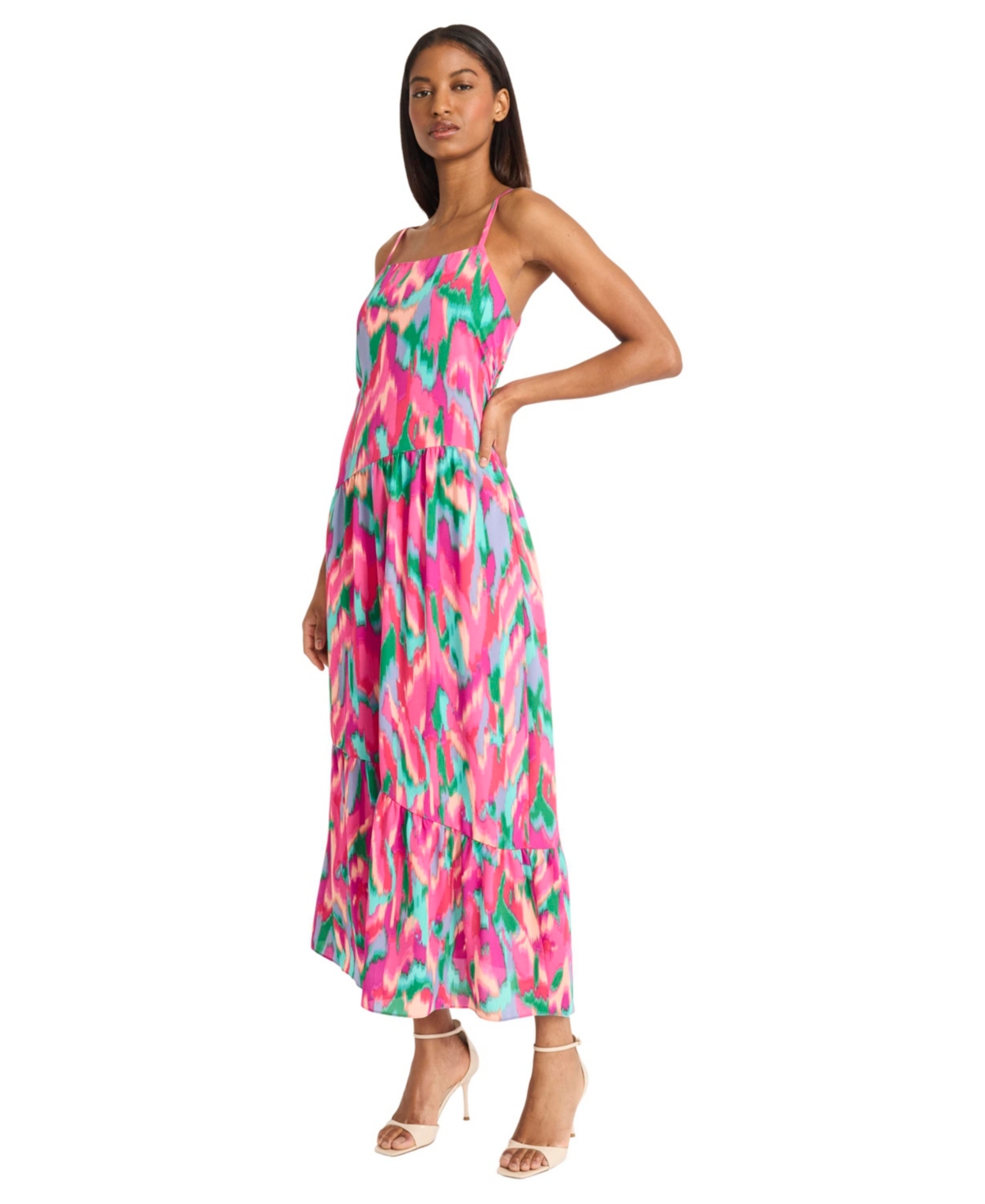 Donna Morgan For Maggy Square Neck Tiered Maxi Dress In Multi