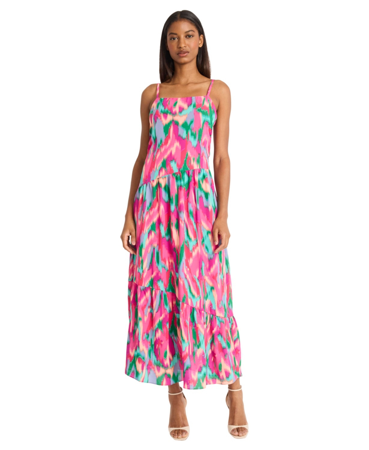 Donna Morgan For Maggy Square Neck Tiered Maxi Dress In Multi