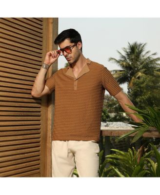 Мужская кубинская футболка поло Campus Sutra кофейно-коричневого цвета с приятными на ощупь складками