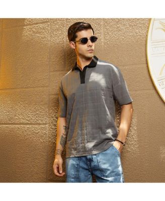 Мужская футболка-поло Campus Sutra Moon Grey & Onyx Black с контрастной сеткой