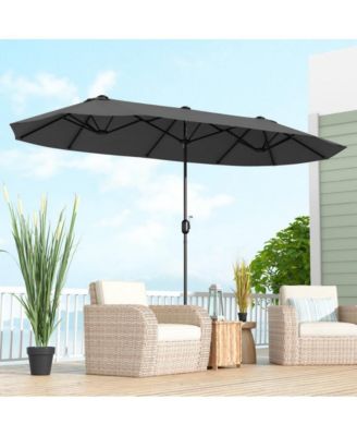 13 Feet Double-Sided Patio Twin Table Umbrella with Crank Handle