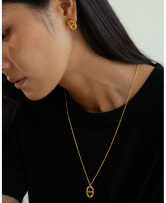 Sterling Silver 18k Gold Plated Erin Circle Necklace & Stud Earrings Set