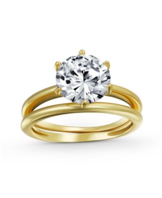 Traditional Etoile 3ctw Round Solitaire 6 Prong Cz Promise Band Ring Set Yellow Gold Plated.925 Sterling Silver