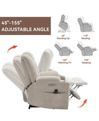 Power Lift Recliner w/ Massage & Heat, USB, Cup Holders - Beige