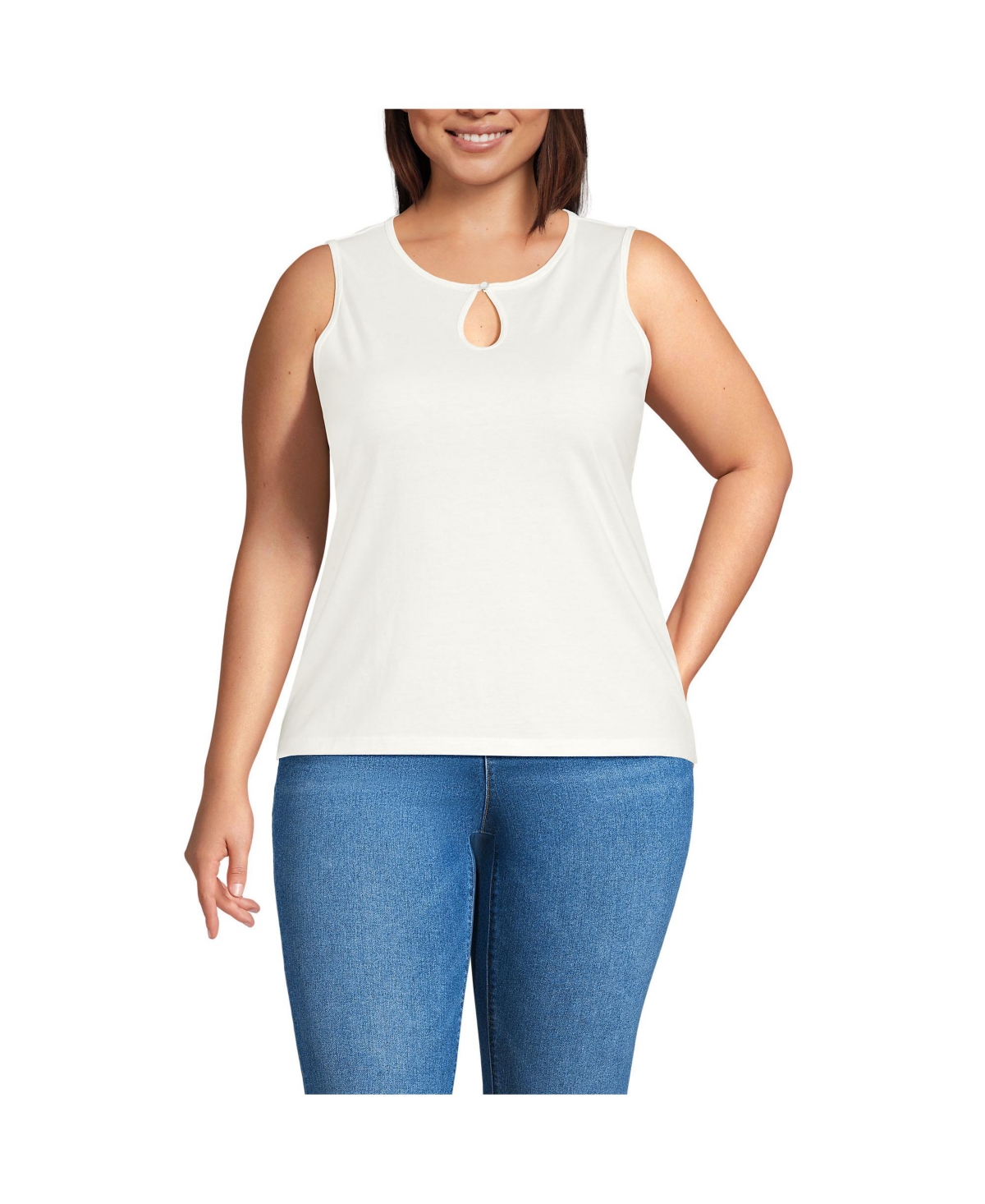 Plus Size Supima Keyhole Tank - Pale yellow/ivory stripe