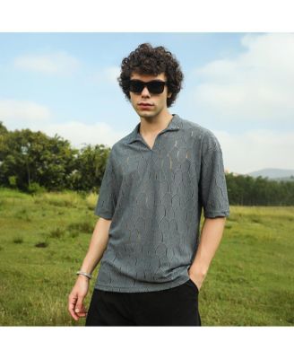 Мужская футболка-поло Campus Sutra из лунно-серого трикотажа в виде пчелиных сот