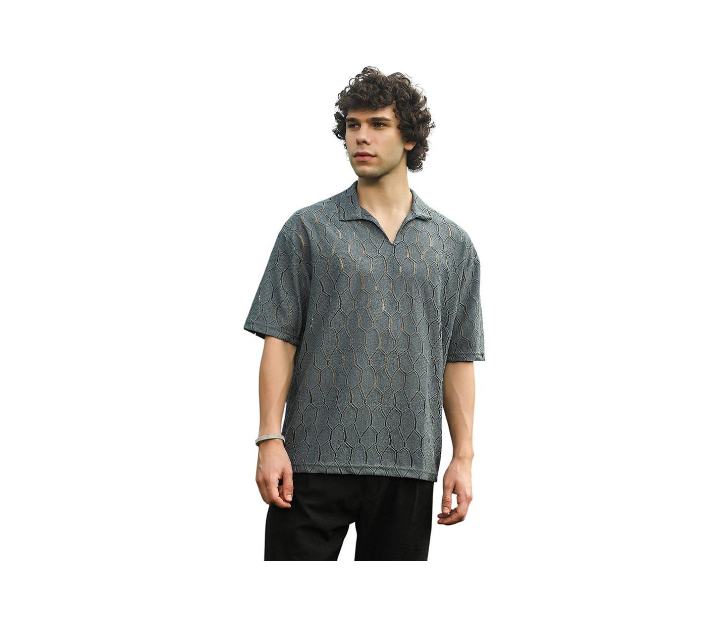 Мужская футболка Cahoot Campus Sutra Moon Grey Honeycomb-Knit Polo, цвет: Серый — фото 1