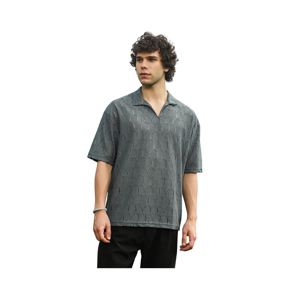 Men's Moon Grey Honeycomb-Knit Polo T-Shirt - Grey