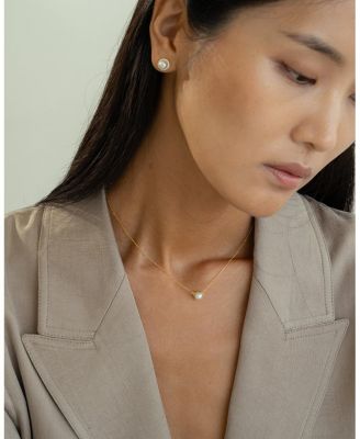 Sterling Silver 18k Gold Plated Eleanor Single Cultured Pearl Necklace & Stud Earrings Set Holiday Gift Guide