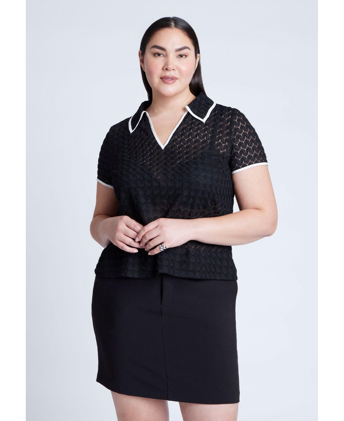Plus Size Textured Polo Shirt - Black onyx