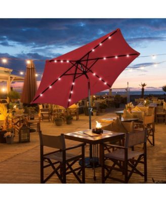 9 Feet Solar LED Lighted Patio Market Umbrella with Tilt Adjustment without Base