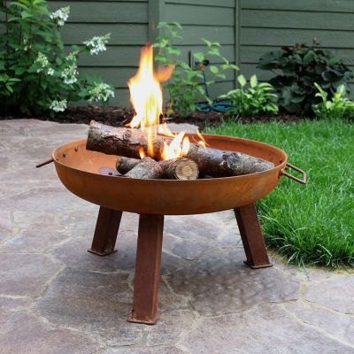 Outdoor Camping or Backyard Round Cast Iron Rustic Fire Pit Bowl with Handles
