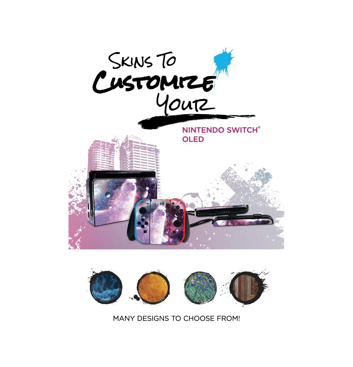 Nintendo Switch White Oled Console with Pokemon Violet, Surge Accessory Gaming Kit, MightySkins Console and Controller Skin Voucher and 2 Year Cps Ext