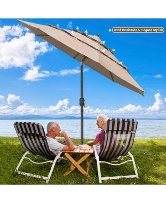10 Ft 3 Tier Patio Umbrella with Crank Handle Push to Tilt Aluminum Backyard