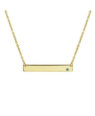 Bling Jewelry Horizontal Sideway Flat Bar Name Plated Pendant Necklace Gold Plated Sterling Silver With Crystal - Aqua 30$