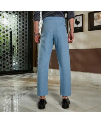 Men's Sky Blue Pleated Tailored Trousers