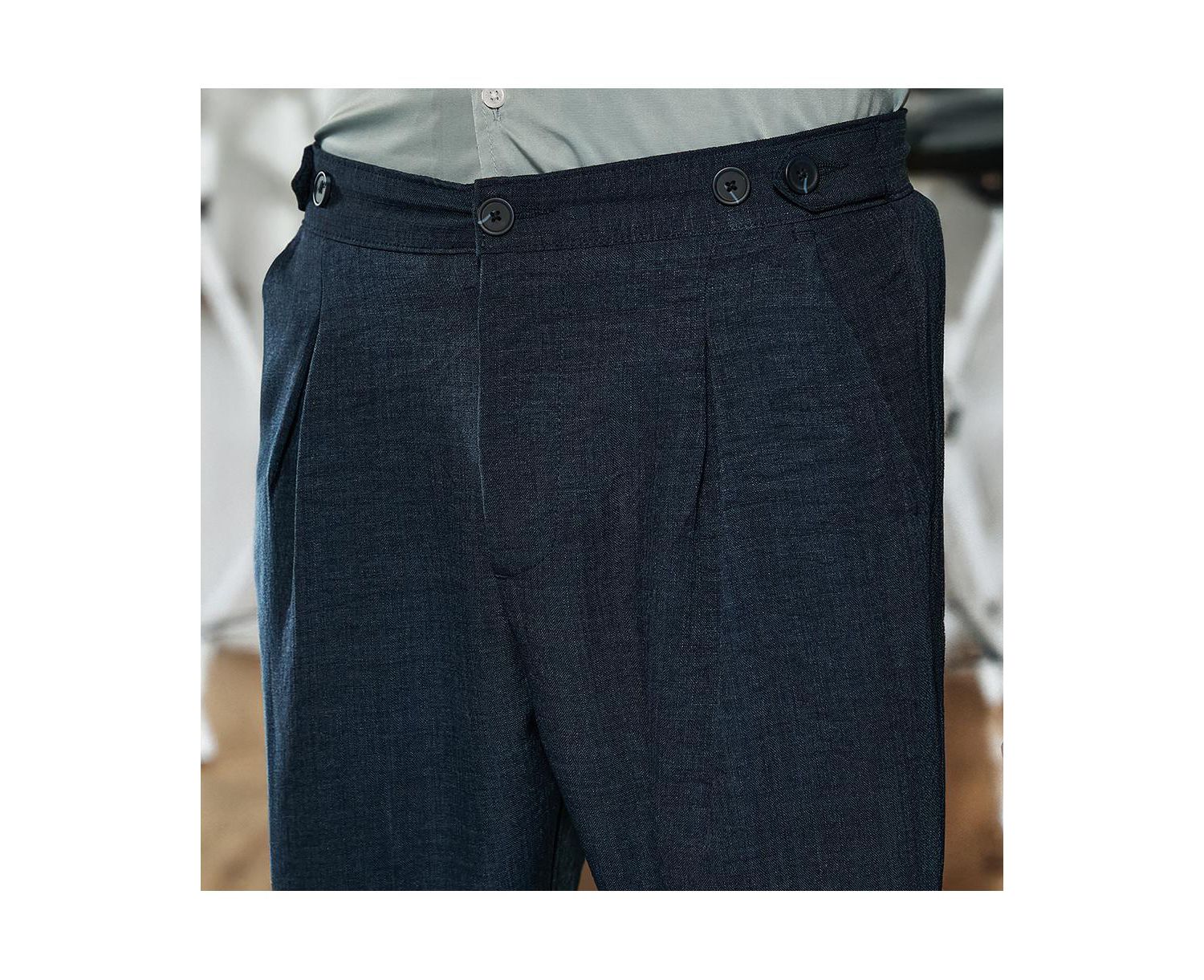 Men's Prussian Blue Pleated Tailored Trousers