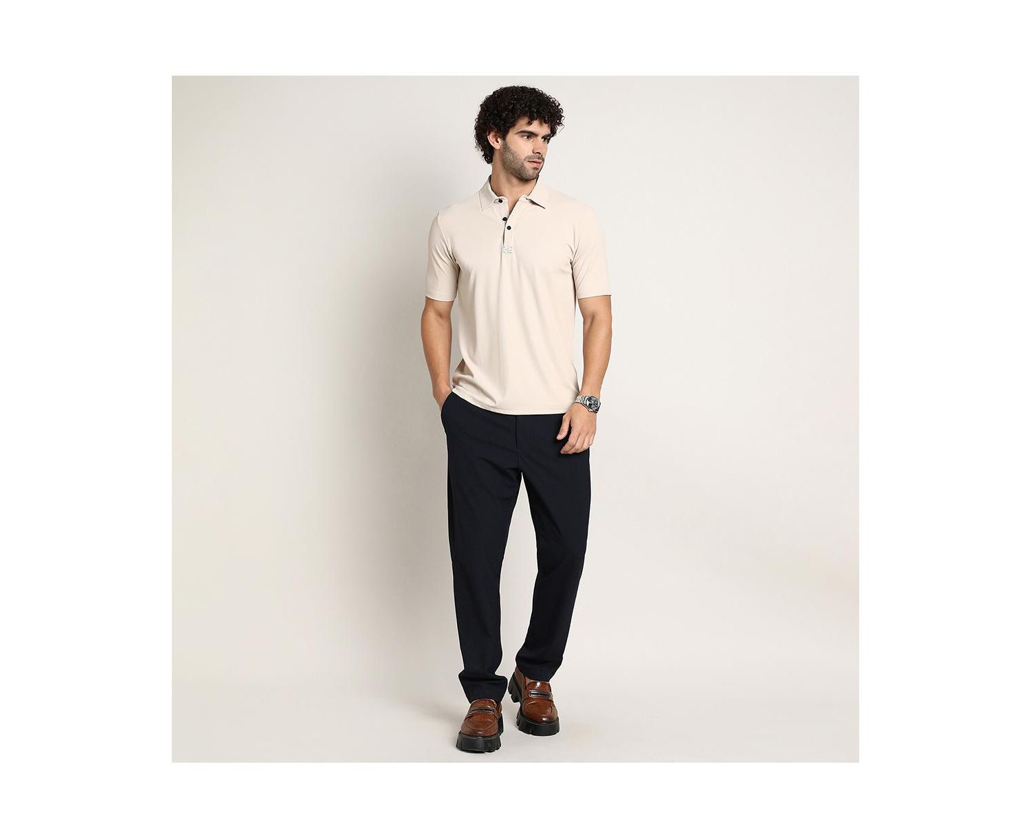 Men's Saltbox Beige Seamless Ribbed Polo T-Shirt