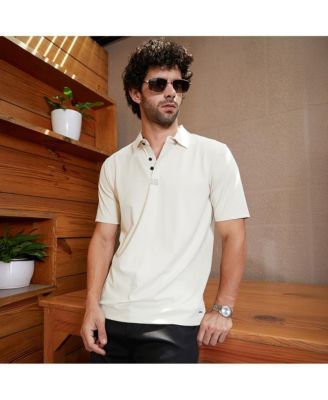 Мужская бесшовная вафельная футболка-поло Campus Sutra темно-белого цвета