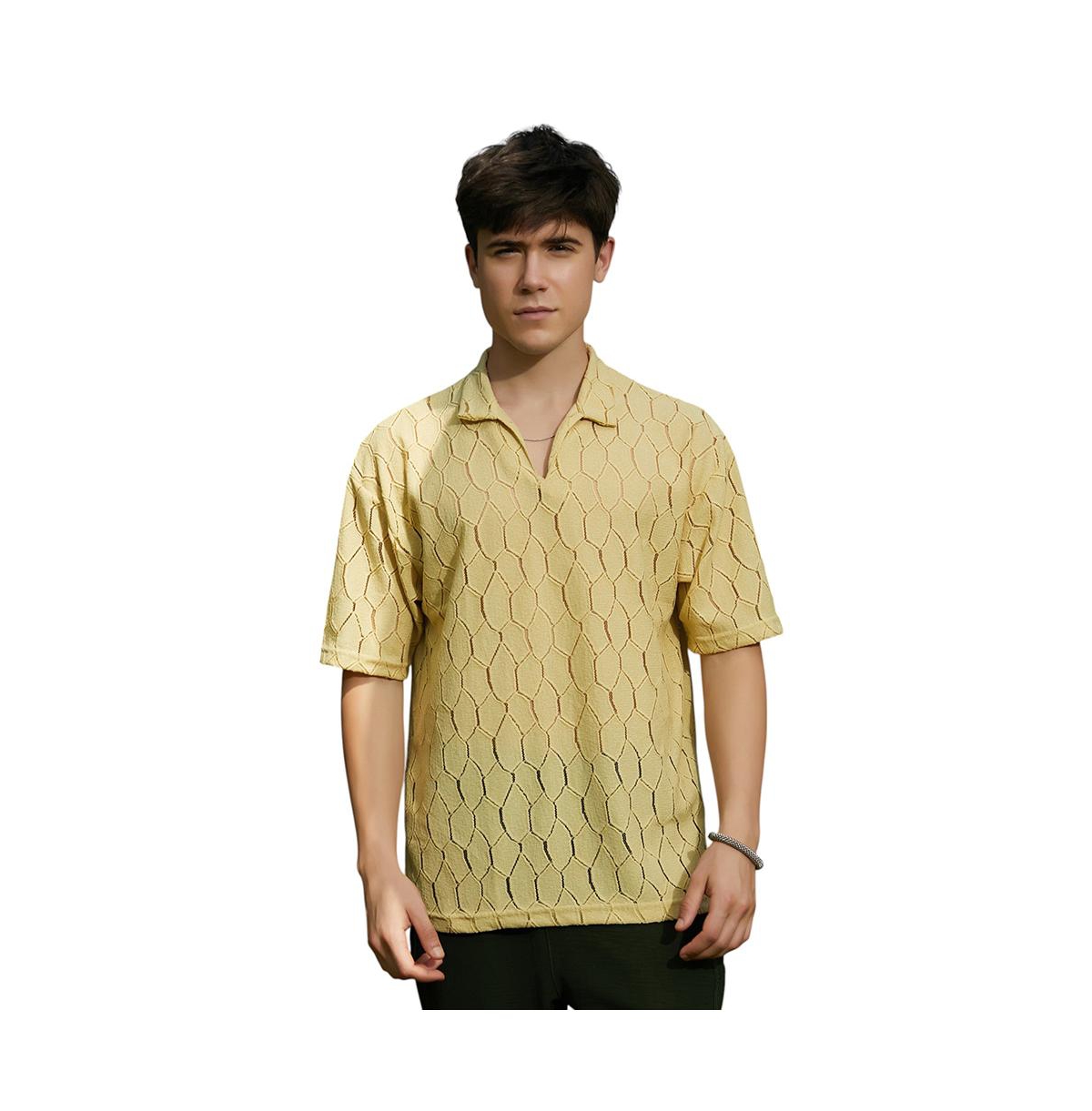 Men's Butter Yellow Honeycomb-Knit Polo T-Shirt - Yellow