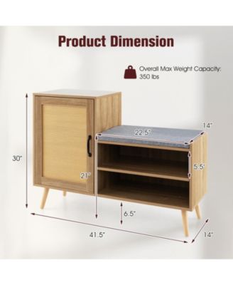 2-in-1 Rattan Shoe Cabinet with Bench Shoe Storage Bench with Washable Cushion