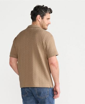 Men's Short Sleeve Textured Cable Camp Collar Button Through Shirt
