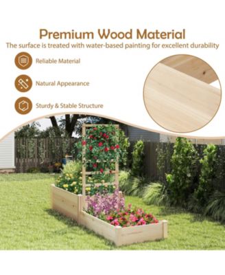 87" Raised Garden Bed with Trellis 2 Planter Boxes Open-ended Base for Patio