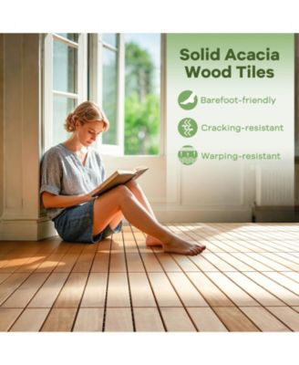 30 PCS Acacia Wood Flooring Tiles 12" x 12" Snap-in-place Patio Tiles for Porch
