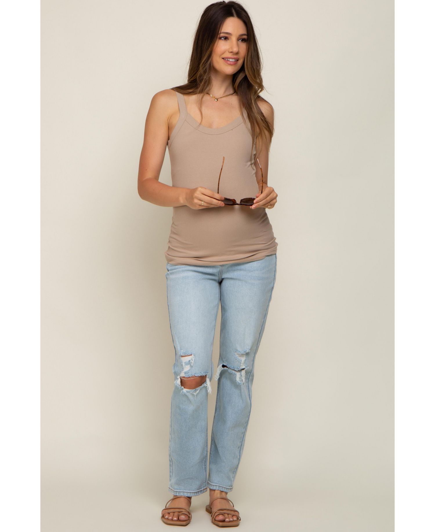 Women's Light Blue Distressed Knee Jeans