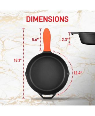 12'' Pre-Seasoned Cast Iron Pan with Glass Lid & Silicone Handle NCCI12 - Gray Iron