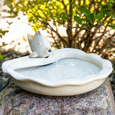 7"H Electric Glazed Ceramic Fish Outdoor Water Fountain