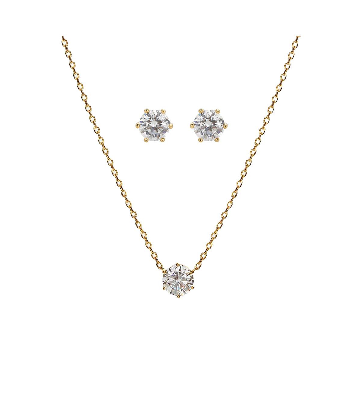 Sterling Silver 18k Gold Plated Estelle Necklace & Stud Earrings Set - Gold