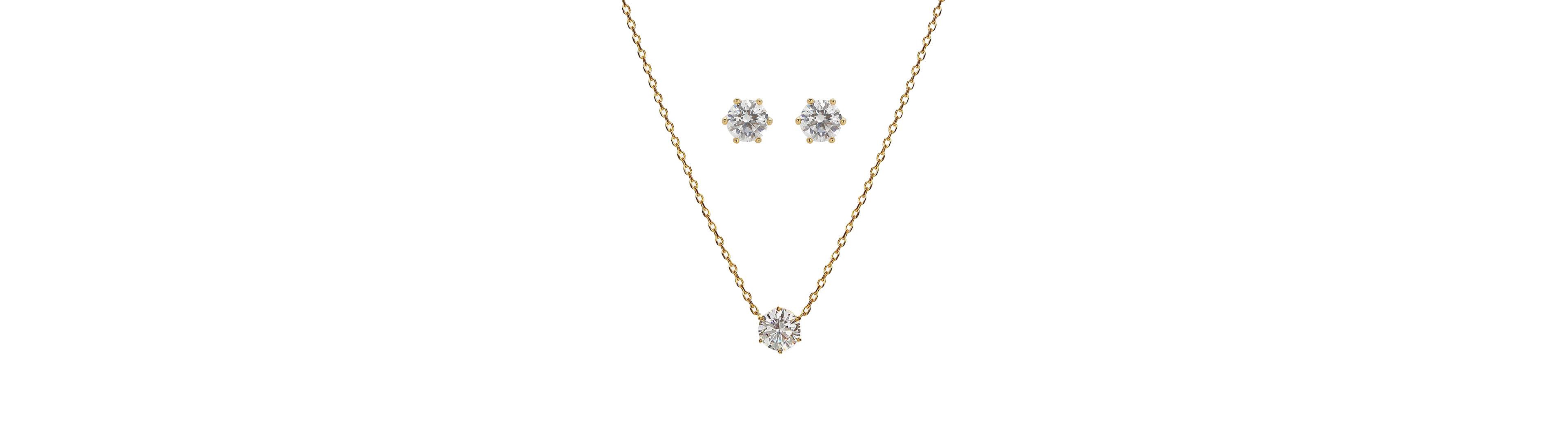 Sterling Silver 18k Gold Plated Estelle Necklace & Stud Earrings Set