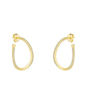 Sterling Silver Large Wavy Stud Hoop Earring With Interior Gemstones