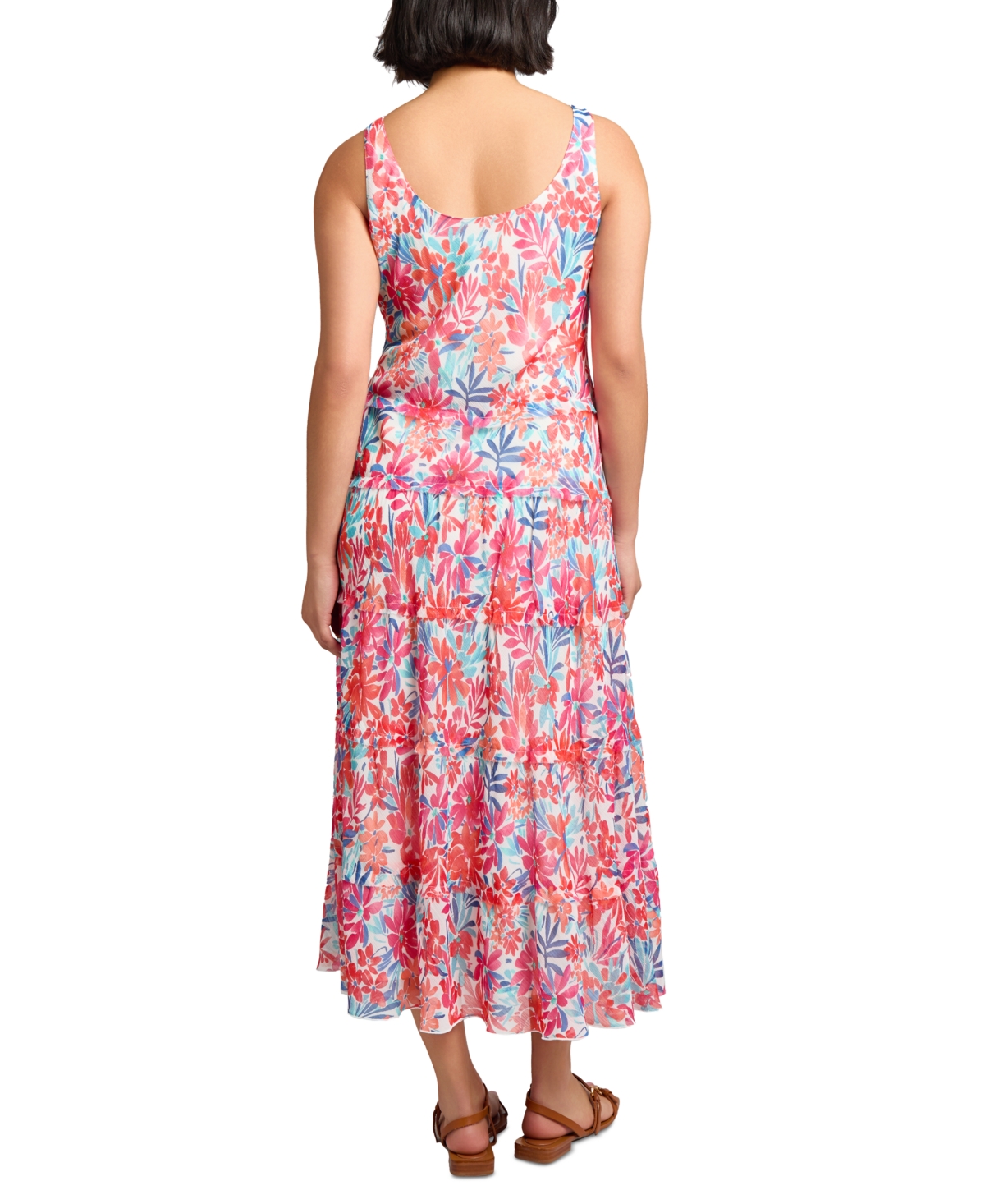 Jones New York Petite Printed Tiered Sleeveless Maxi Dress In Pink