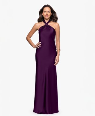 Betsy & Adam Women's Solid-Color Knot-Front Long Halter Dress - Macy's