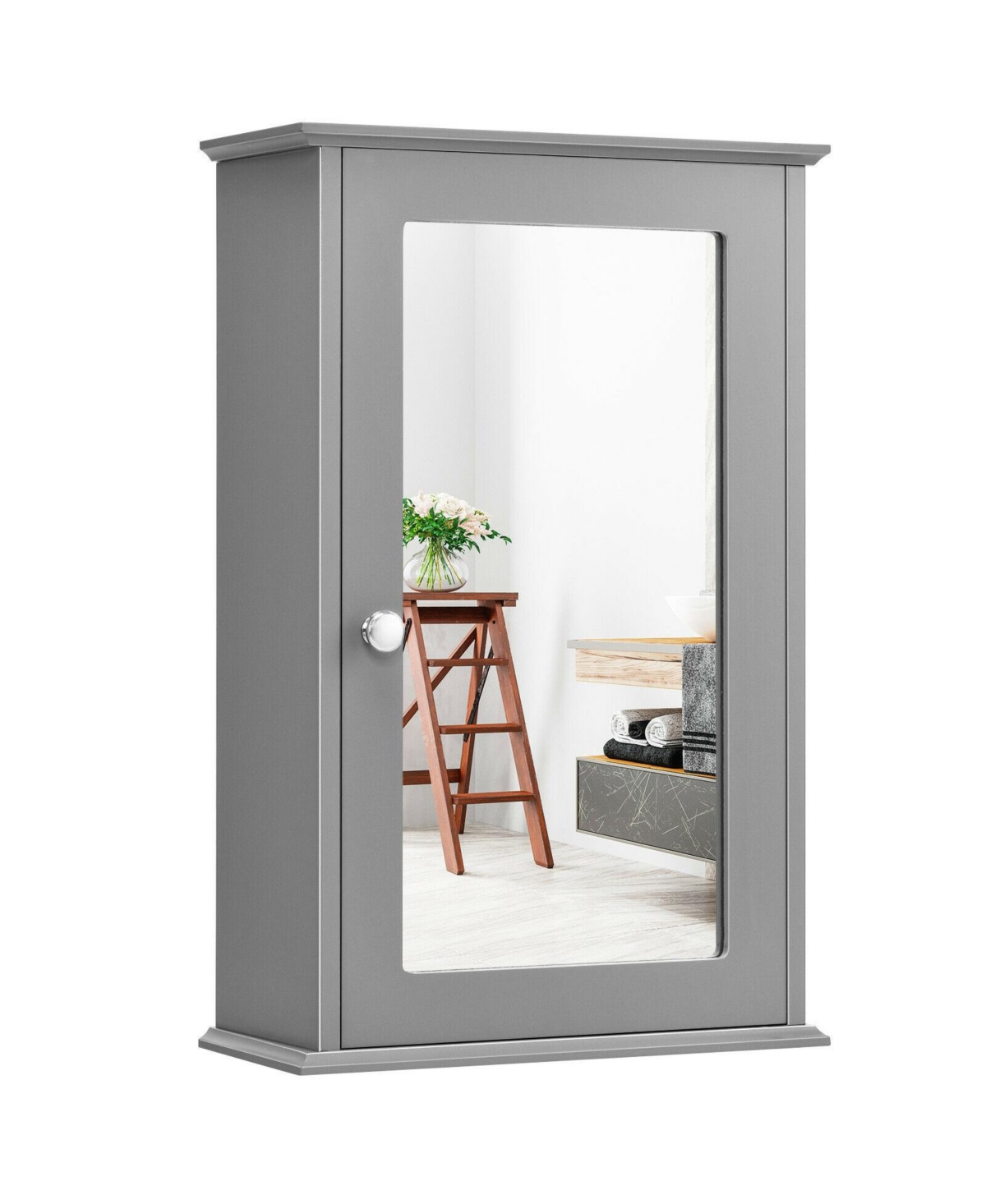 Bathroom Wall Cabinet with Single Mirror Door - Grey