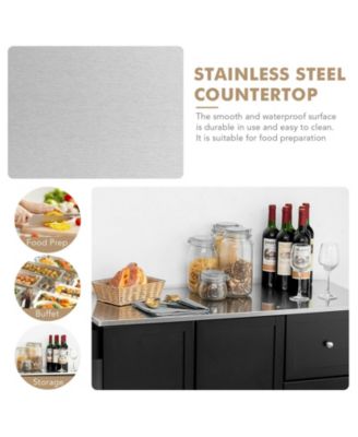 Kitchen Island 2-Door Storage Cabinet with Drawers and Stainless Steel Top