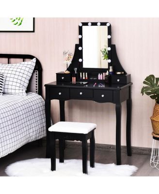 10 Dimmable Light Bulbs Vanity Dressing Table with 2 Dividers and Cushioned Stool