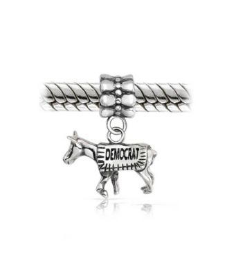 Блестящие ювелирные изделия США Патриотический демократ Осел Болтающийся Шарм из бисера Стерлингового серебра подходит для европейского браслета