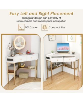 Space Saving Corner Computer Desk with 2 Large Drawers