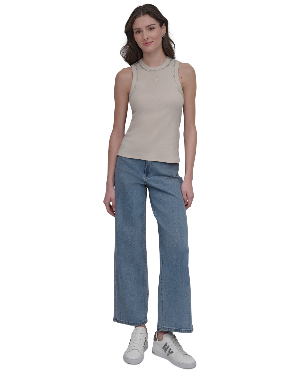 Dkny Jeans Women's Studded Crewneck Tank In Gray