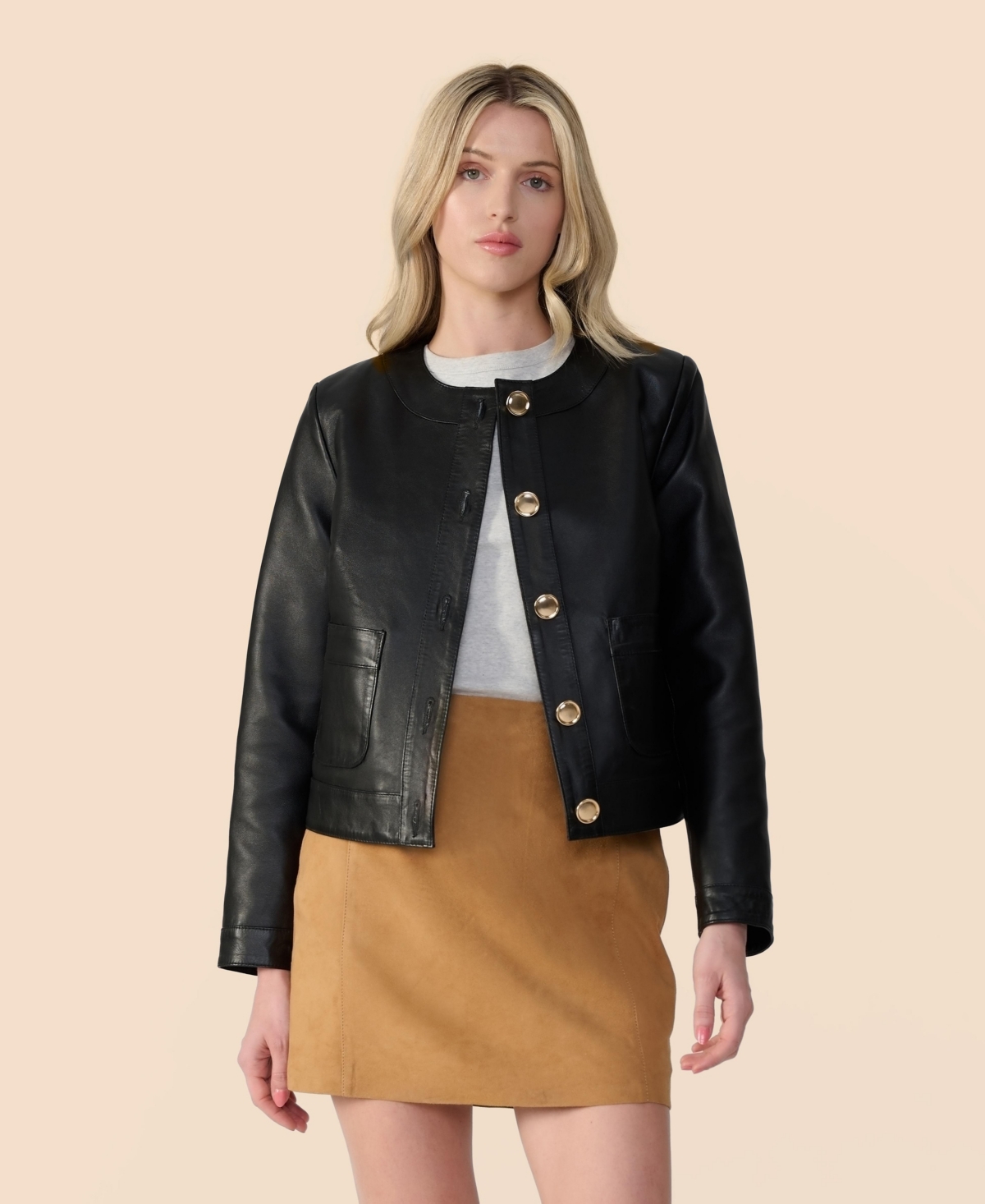 Women's Leather Cropped Jacket, Created for Macy s - Black