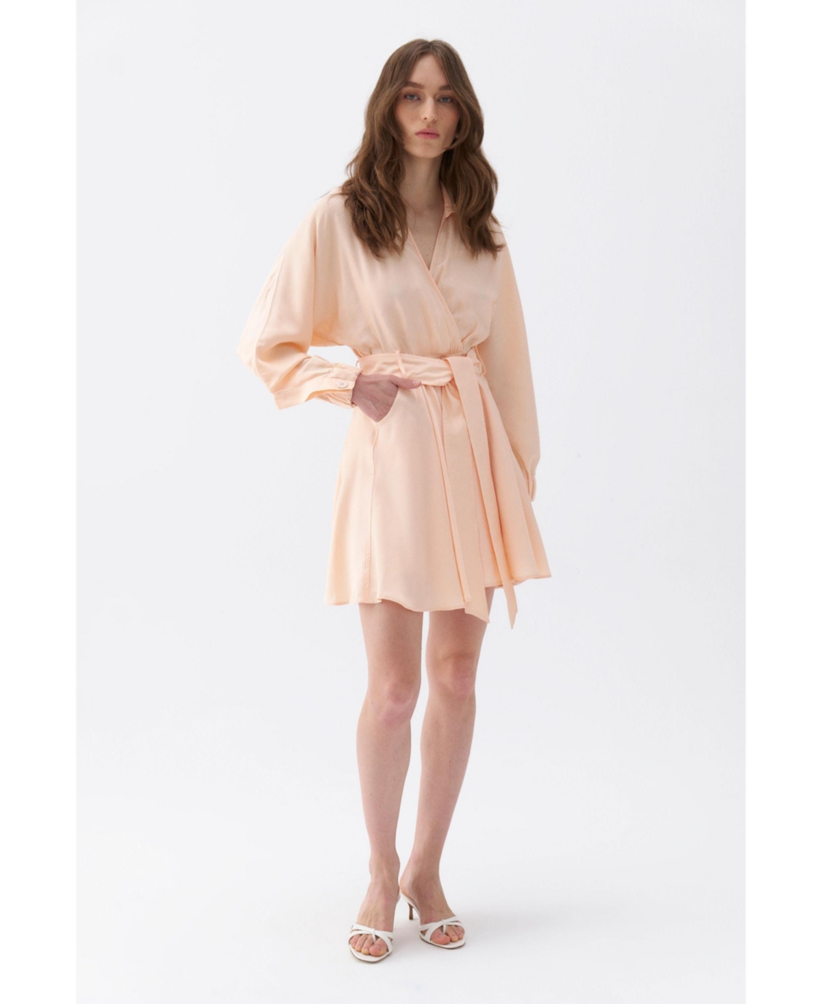 Women's Belted Shirt Dress - Salmon