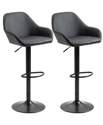 Set of 2 Adjustable PU Leather Bar Stools with Swivel Seat, Backrest and Footrest for Kitchen-The Pop Home