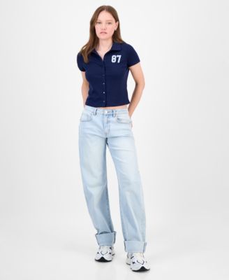 Juniors' Button-Front Short-Sleeve Polo